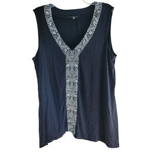 🤩Adrianna Papell Women's Black w/White Vneck Tank Top Size 2X